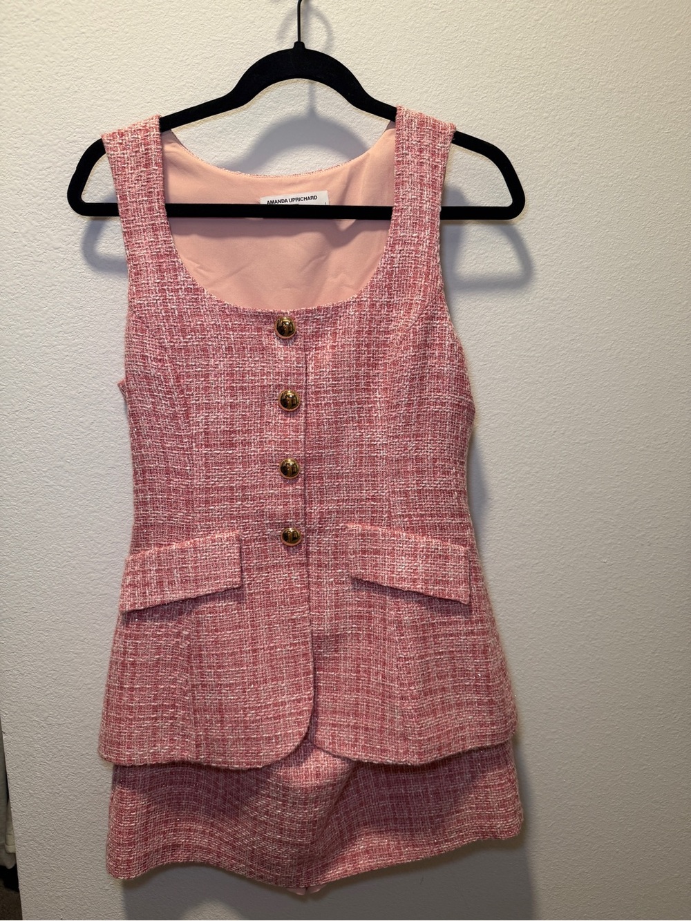 Pink Tweed Button-Front Mini Dress